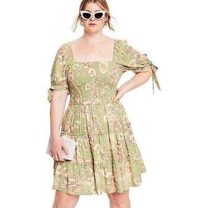 aguabendita Target Dress Womens 1X Romantic Floral Puff Sleeve Mini New Green